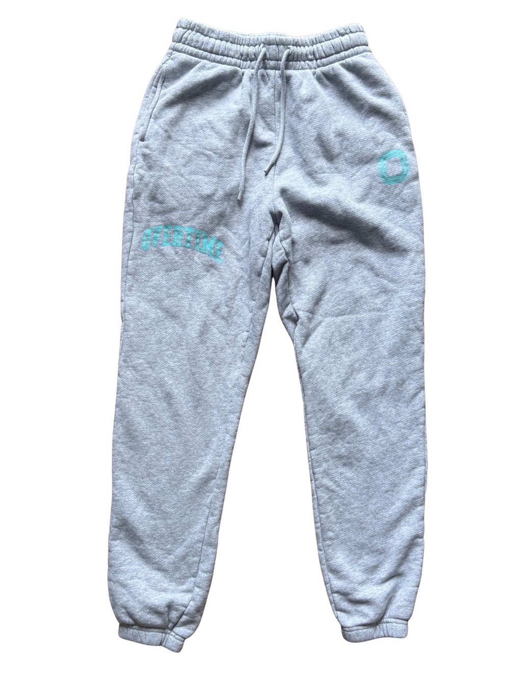 OVERTIME Gray Sweatpants with Teal Logo Size Small